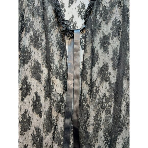 Smart & Sexy Sheer Robe Lingerie Womens L Black Floral Lace Sleepwear Tie Front - Picture 7 of 12